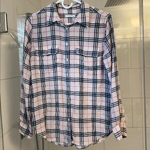 Equipment Femme Slim Signature Dress Shirt Red White & Blue Plaid Med 100% Silk